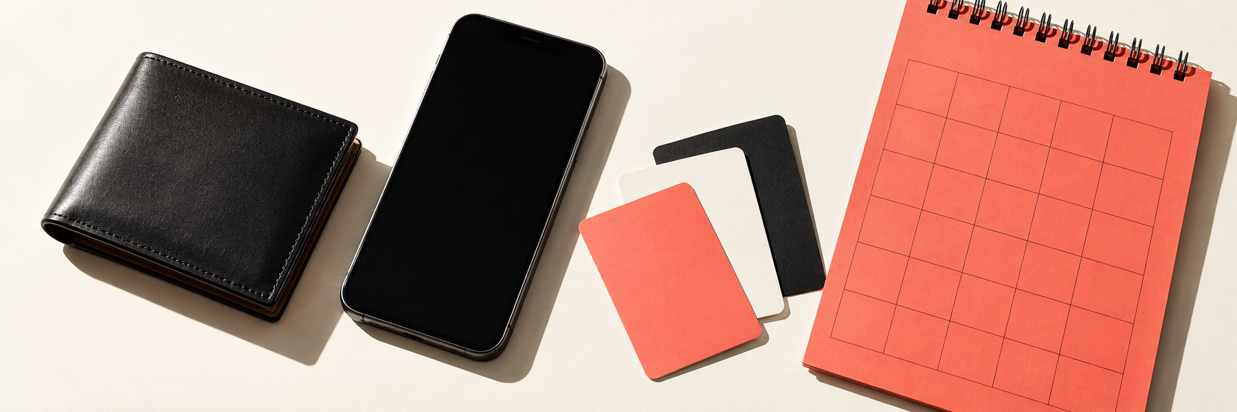 A bold flat lay with a calendar page and phone