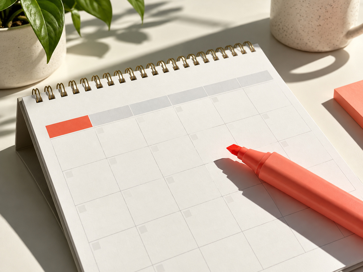 A desk calendar and marker